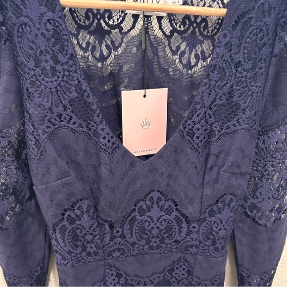 Hello Molly Navy Lace Long Sleeve Mini Dress Size 4 Small - Picture 4 of 14